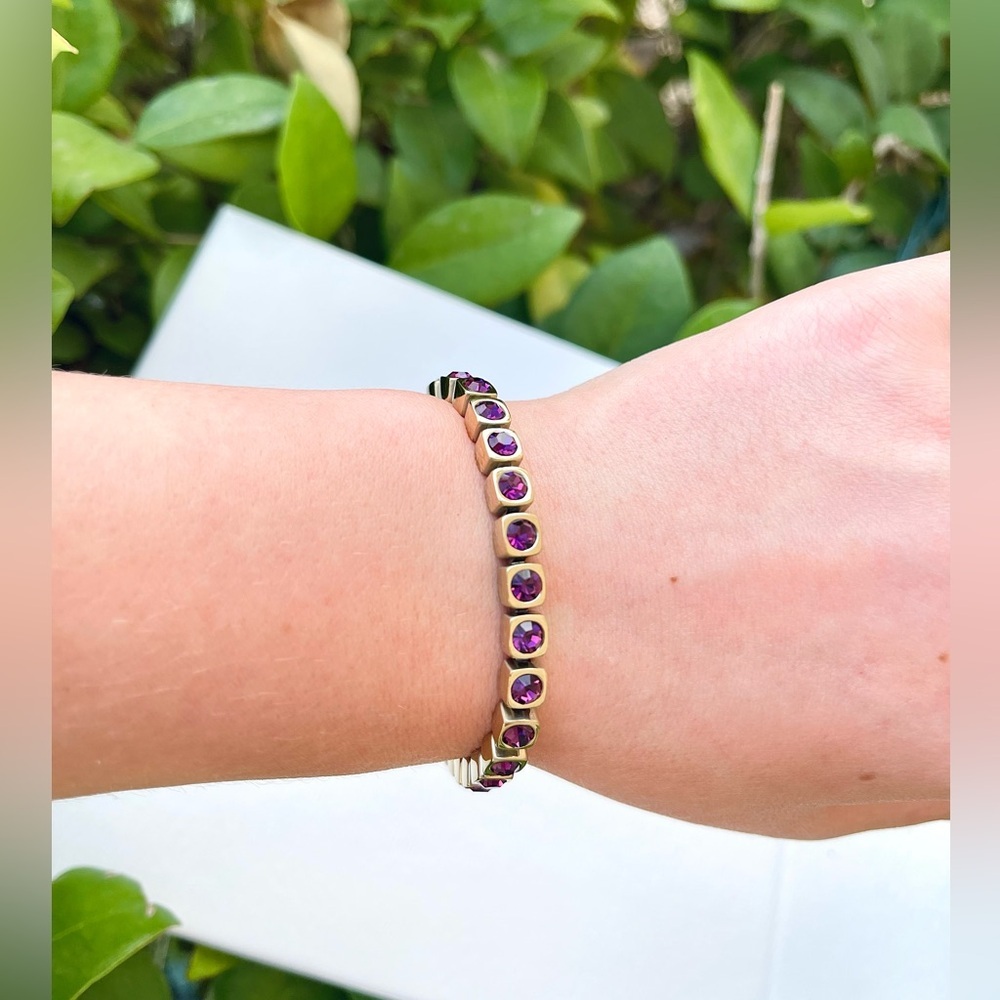 Gold Amethyst Tennis Bracelet | Sparkling Crystal Purple Jewelry |Gift-Ready NWT